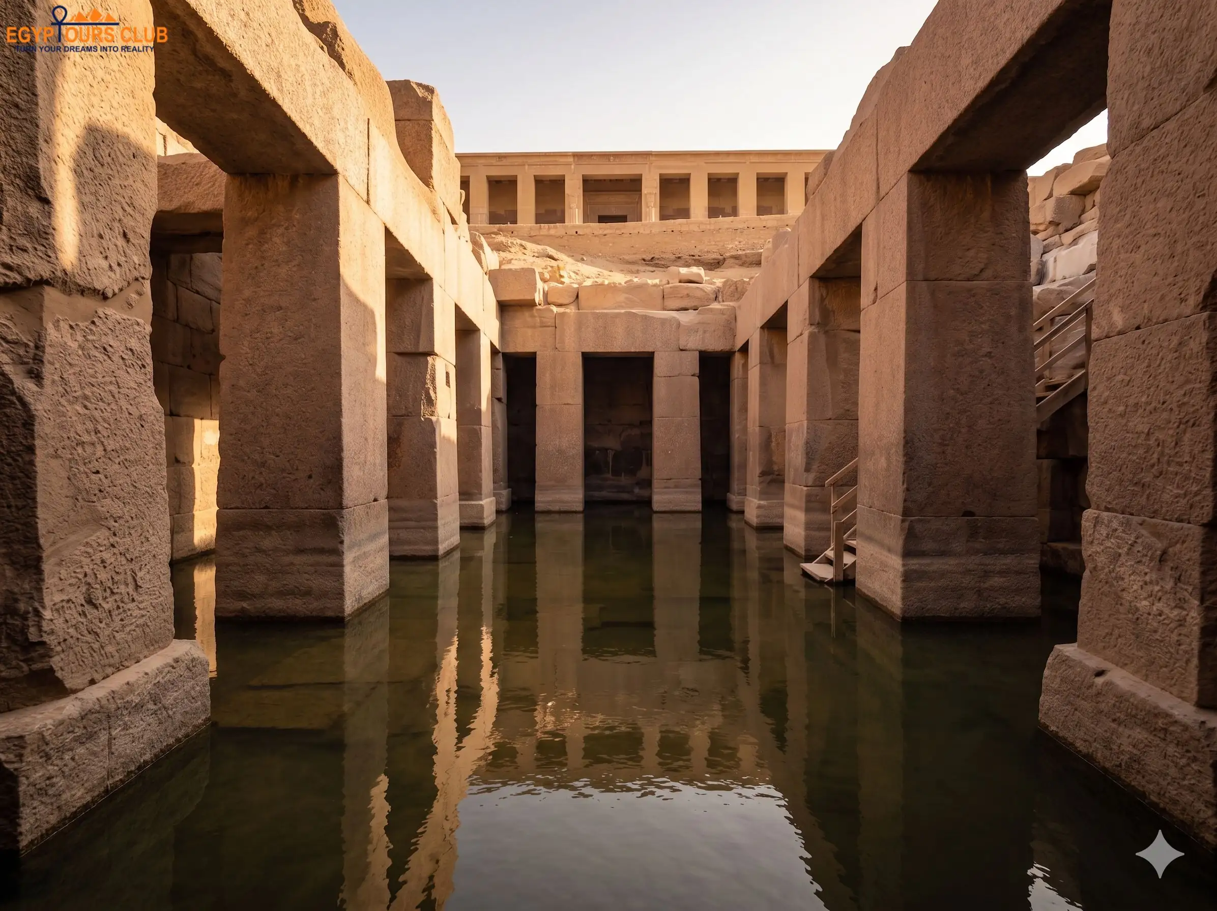 The Osireion at sunset, partly below ground level