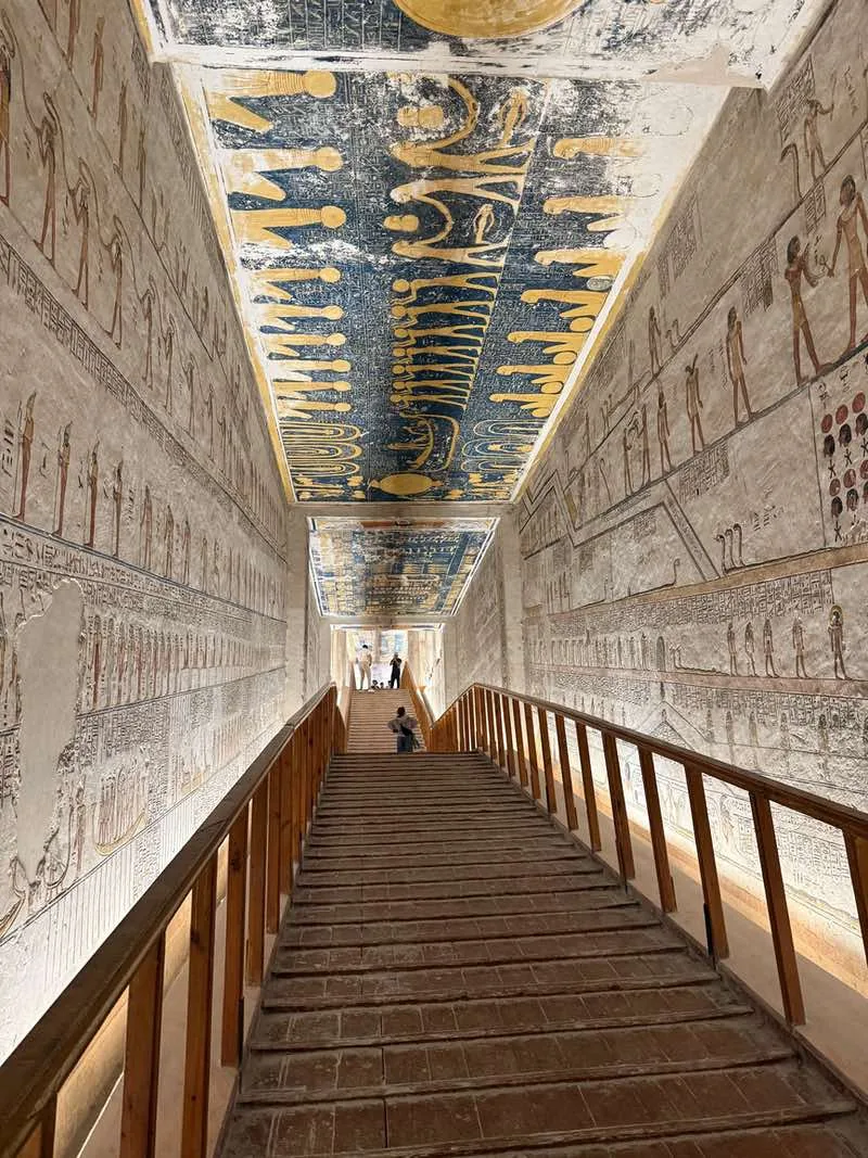 Painted hieroglyphic wall detail inside a tomb